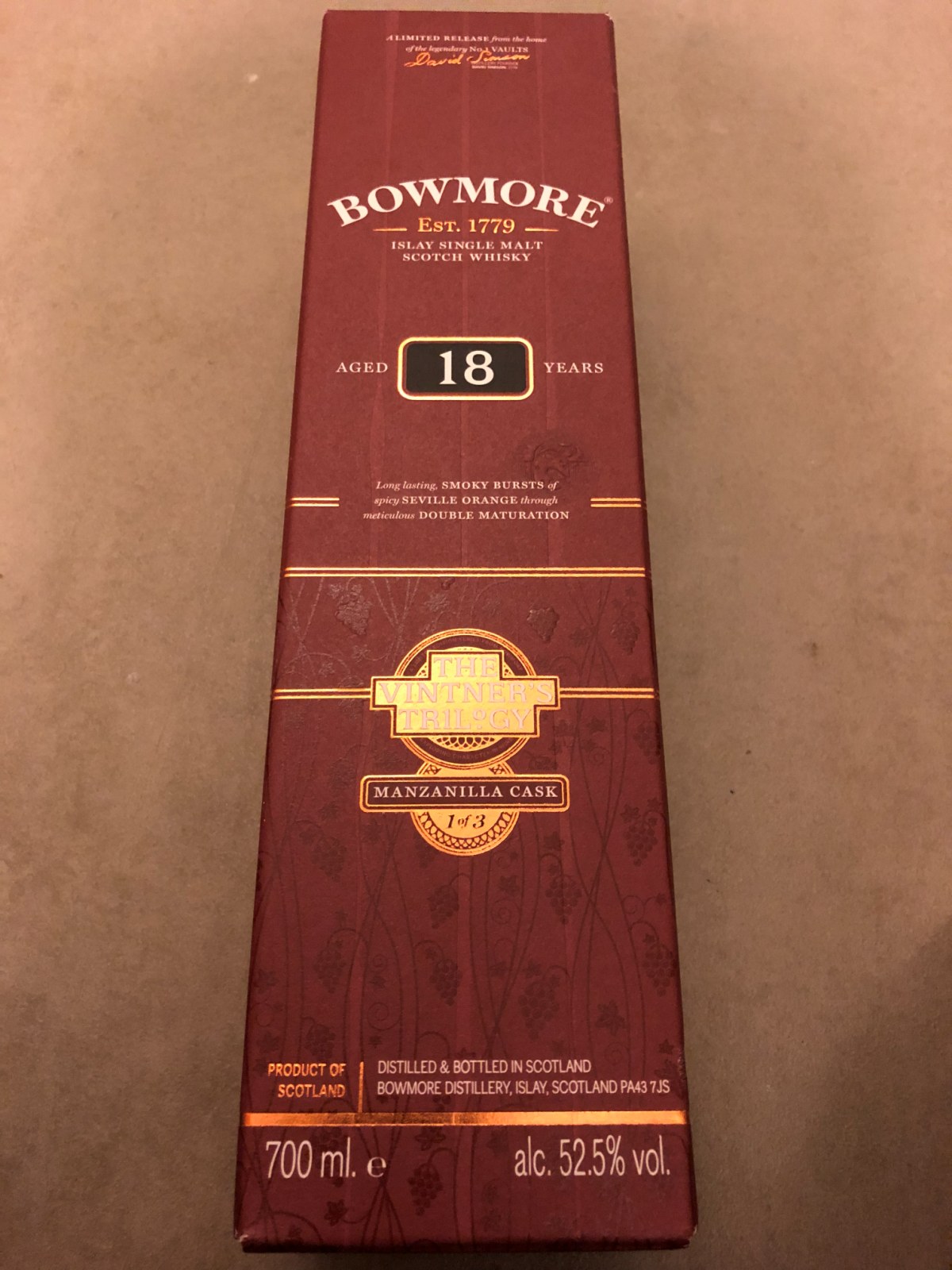Bowmore 18 YO Manzanilla Cask Vintner's Trilogy